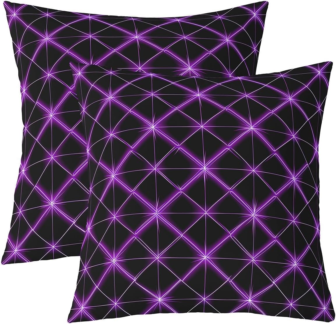 3D Double Sides Print Pillow Covers 22"x 22",Blue Neon Light Rhombus Print Soft Square Cushion Cases,Abstract Diamond Black Throw Pillowcases for Decoratons Set of 2