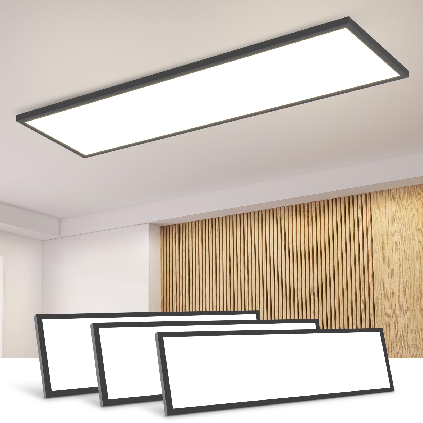 CBJKTX LED Panel Deckenleuchte Dimmbar - Flach Lang Deckenpanel mit Fernbedienung Groß Deckenlampe Weiß Tageslichtlampe Bürolampe Decke für Büro Werkstatt Küche Arbeitszimmer Flur