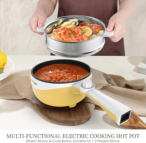 Miniatura 7 de Audecook Olla eléctrica, mini sartén eléctrica portátil antiadherente de 1.7 litros con ajuste de potencia, multicocina de viaje para carne, sopa,