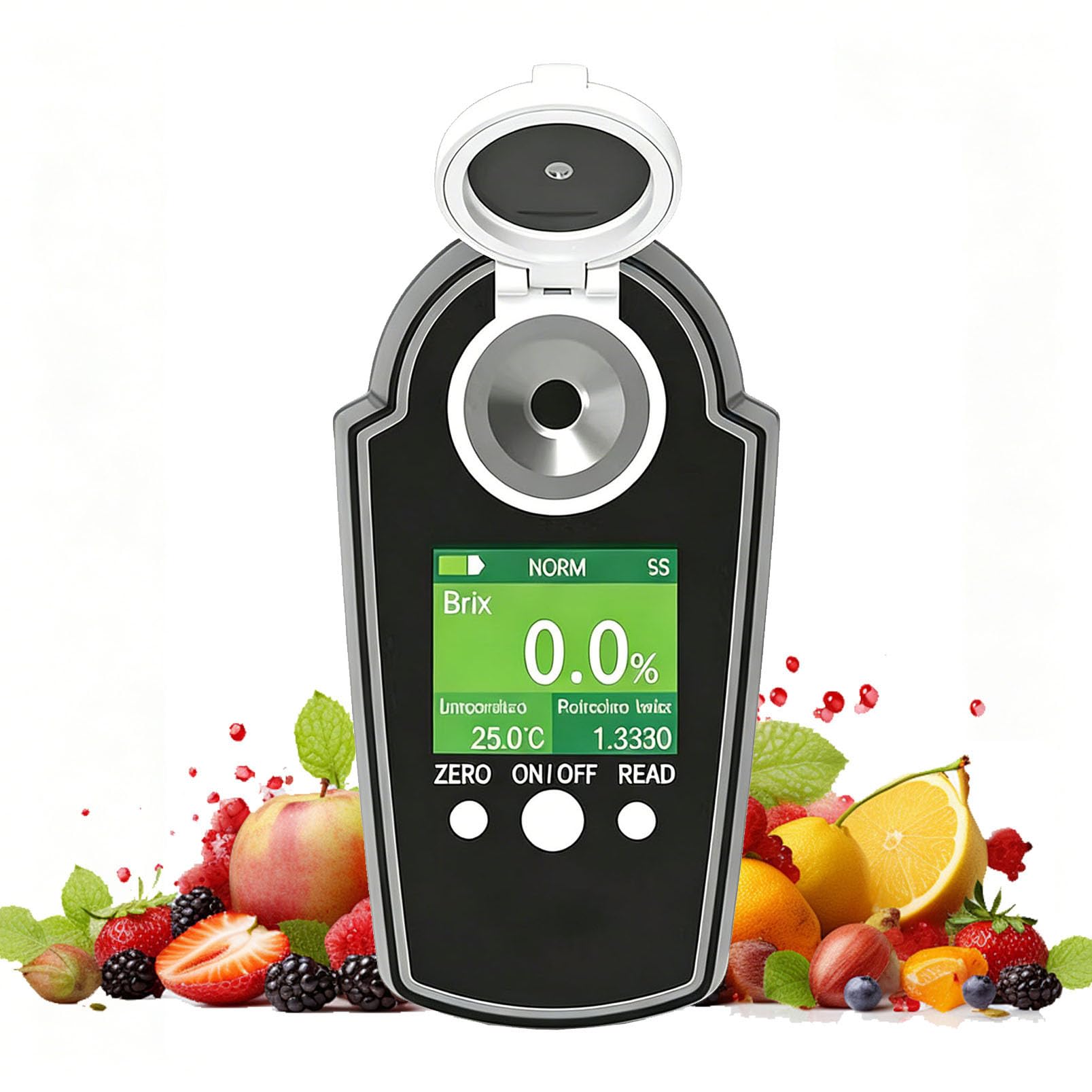 Probador digital de refractómetro para frutas, bebidas, caramelos. Mide el contenido de azúcar del 0 al 58 % con compensación de temperatura infrarroja, 10 mediciones consecutivas