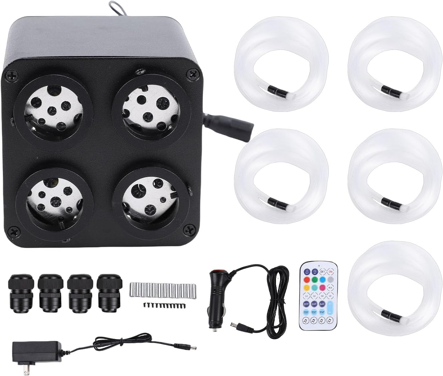 Cosiki Car Starlight Headliner Kit, Upgraded 36W RGBW Fiber Optic Ceiling Lights with 4 Color Ports and Sound Sync, for Car Home Theater Indoor KTV (US Plug)