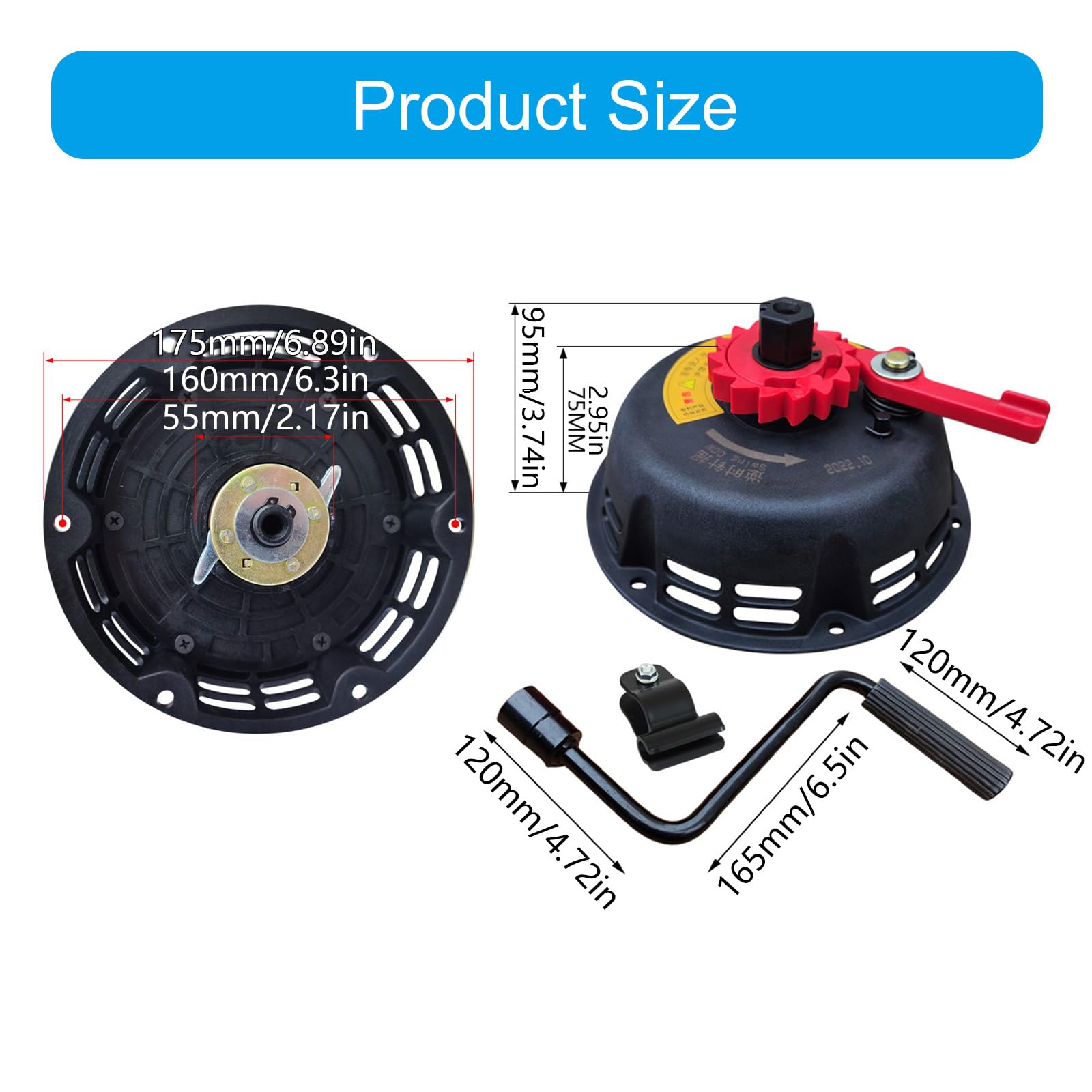 Démarreur à manivelle pour éliminer la corde de traction compatible avec les moteurs à essence 168 170F Boîtier en plastique pour générateur facile à démarrer (rouge)