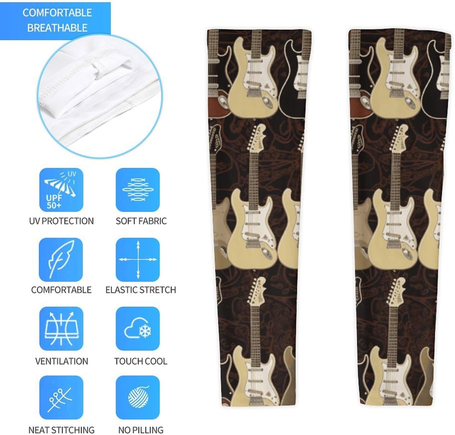 Art Guitar Pattern Arm Sleeves for Men Women Sun Protection Sleeves Cooling Compression Arm Covers for Sport