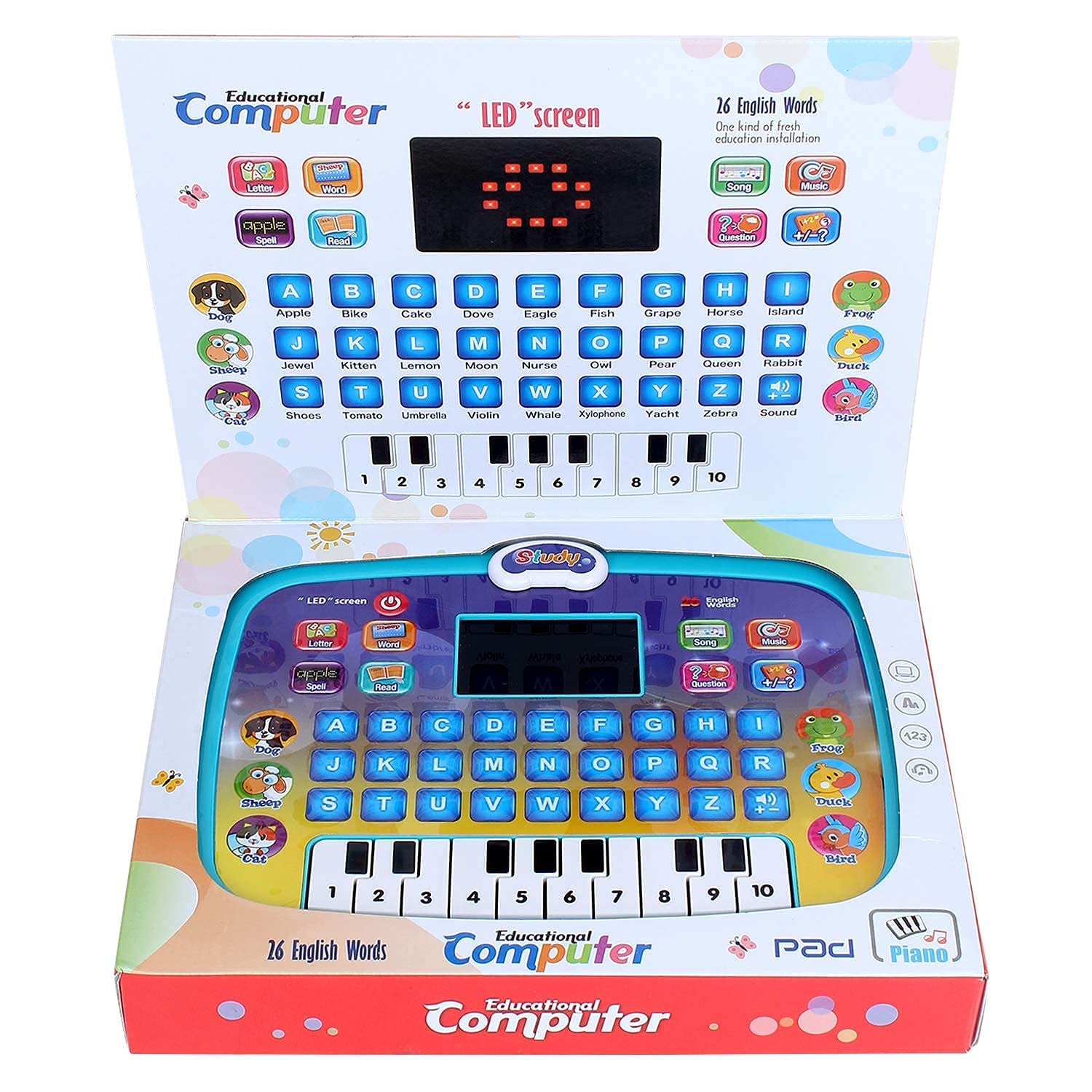 AEXONIZ TOYS Educational Learning Laptop Toy for Kids with LED Display, Sound and Piano Learn Alphabets, Numbers, Math, Spelling, Animal Voices, Poems, Words, Q&A, (Multicolour, 3 Year+) (B0B54LZ42W) Amazon Price History, Amazon Price Tracker
