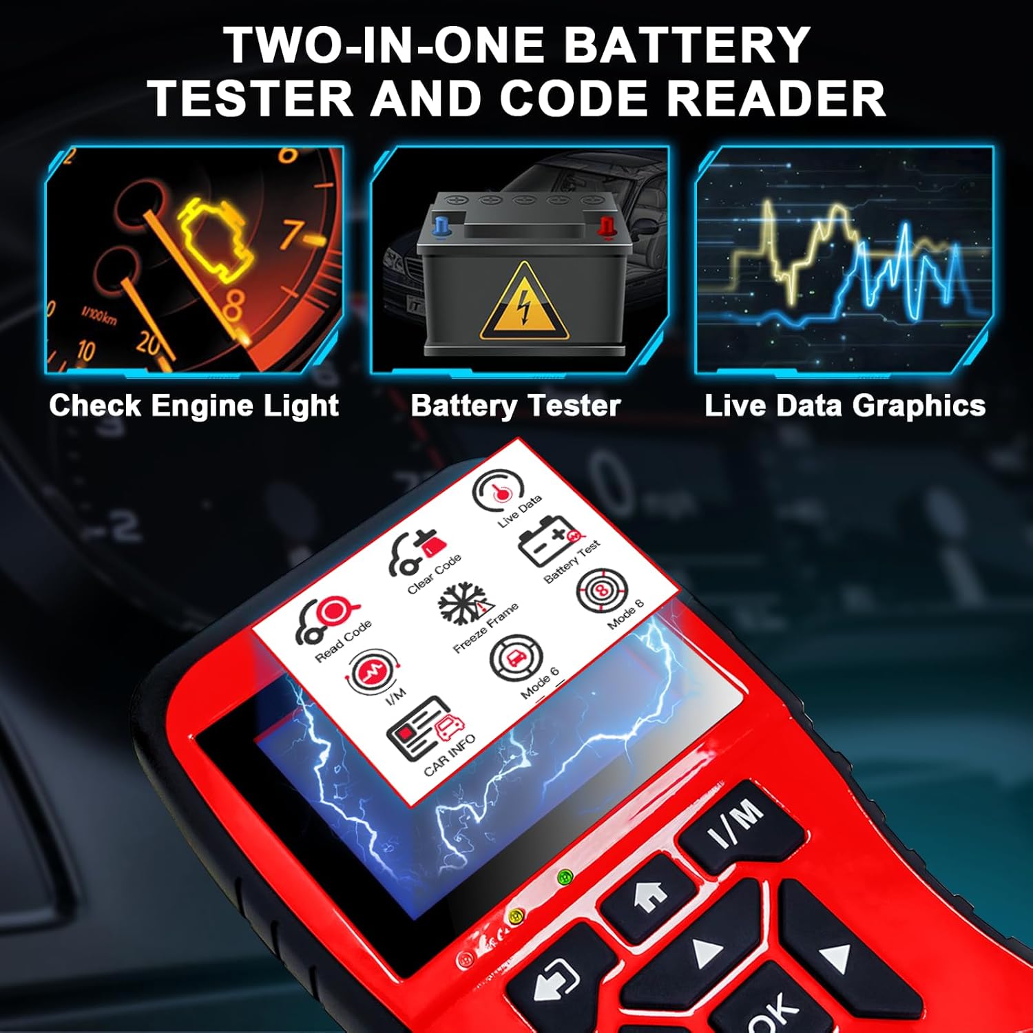 Topdiag JD906 OBD2 Scanner: Check Engine Light, Code Reader, Live Data, Mode 6 & Mode 8, I/M Readiness, Battery Tester - Car Diagnostic Scan Tool