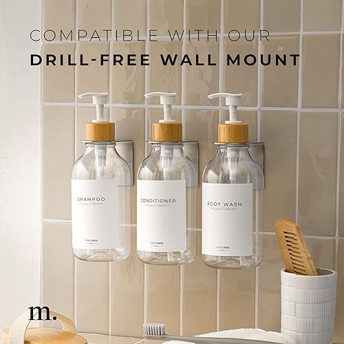 Miniatura 7 de MaisoNovo Botellas recargables de champú y acondicionador  Juego de 3 botellas de plástico transparente bombas de bambú blanco