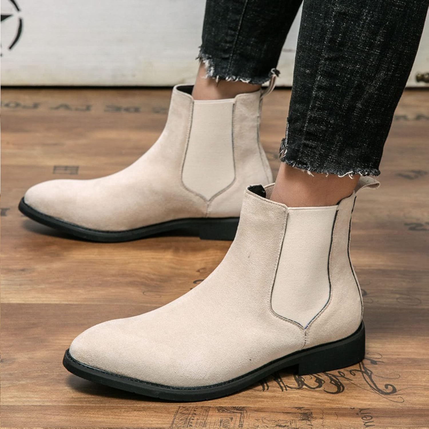 AngryMonkey Men's Suede Chelsea Boots,Classic Vintage Elastic Pull-on High-Top Business Casual Dress Oxford Chukka Ankle Booties - Image 7