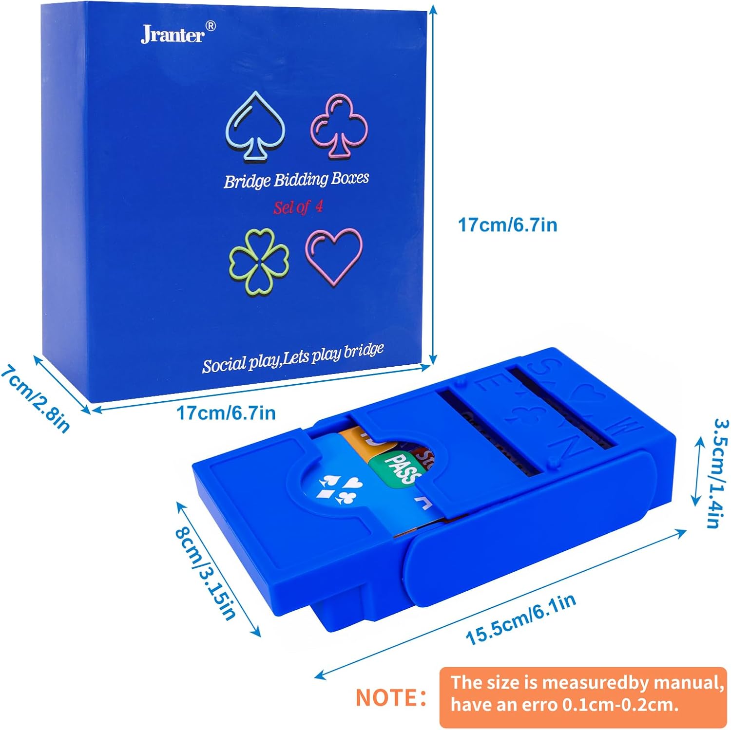 Jranter Bridge Bidding Boxes- Set of 4 Premium Bridge Kit Bidding Device in Tournment Texas Holdem, Blue Paper Cards