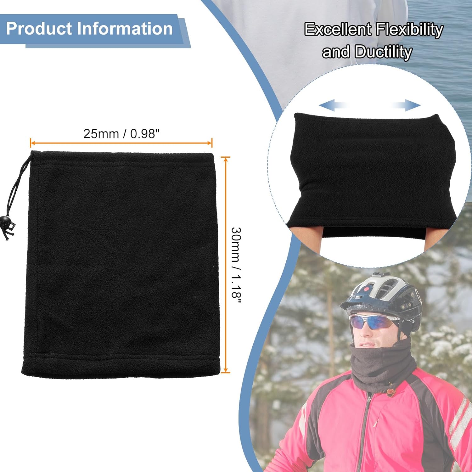 HARFINGTON Neck Warmer Winter Face Mask Winter Double Layer Fleece Neck Gaiter Windproof Scarf with Drawstring - Image 2