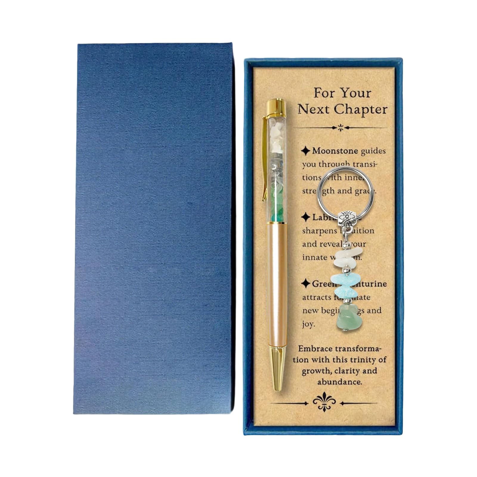 Szzhantuo 3Pcs Crystal Pen & Keyring Set with Card, Leaving Gifts for Colleagues Women, New Beginnings Gifts for Female, Retirement New Job Farewell Good Luck Present for Coworker Teacher Nurse