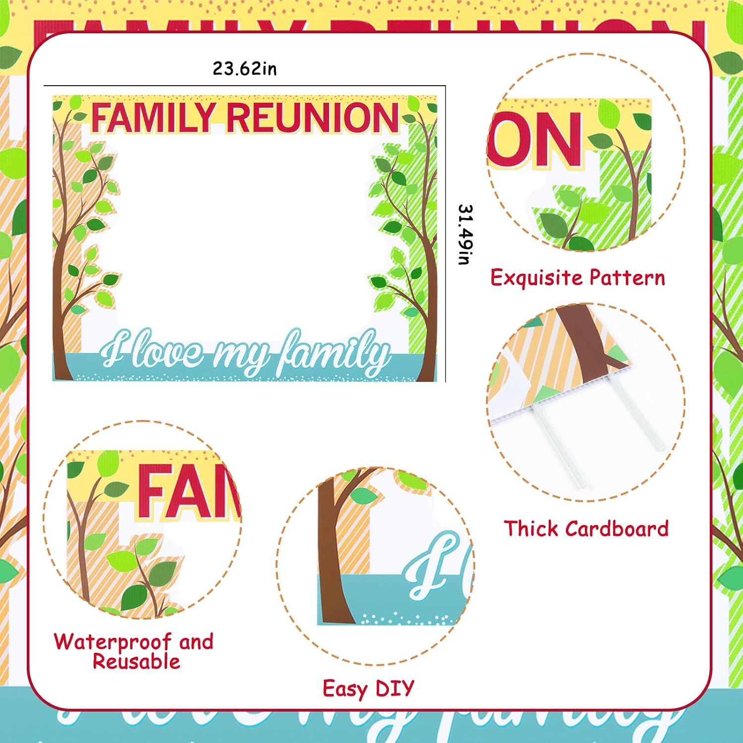 Jollyboom Family Tree Reunion Photo Booth, Color Family Gathering Party Decoration Photo Booth Prop Frame I Love My Family Photo Booth for Family Member Reunion Gathering Party