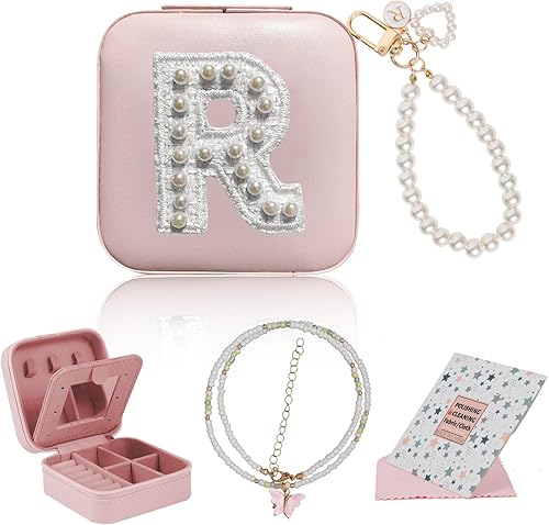linsuiyyds The Initial Jewelry Travel Case,Teen Girl Gifts Trendy Stuff,Bridesmaids Gifts,Daughter Birthday Gift,Personalized Gifts For Girls (pink,