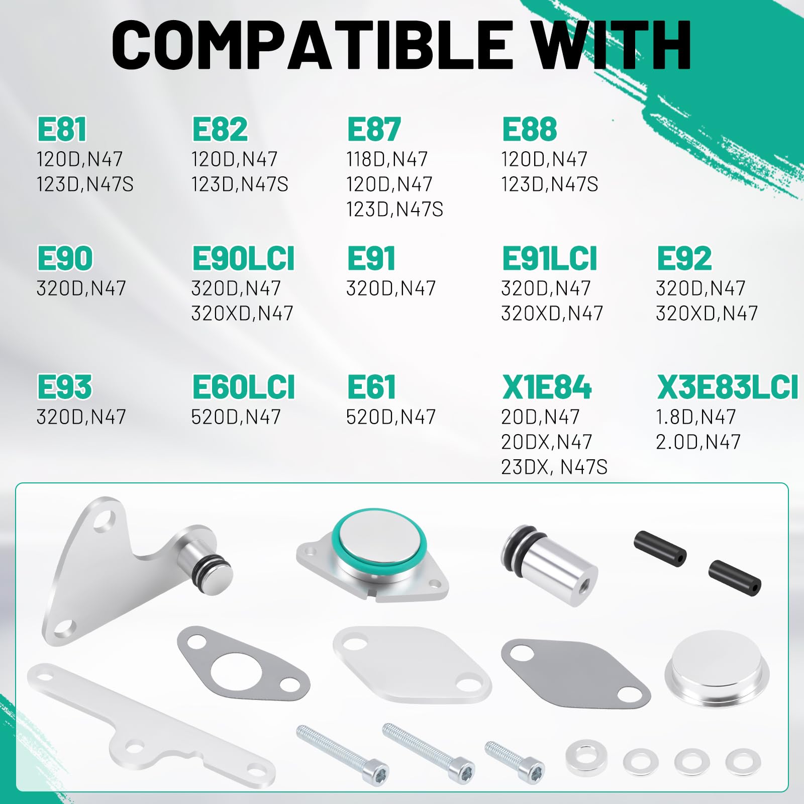 KAOLALI Set di 16 valvole EGR per motori diesel N47 N47S 2.0, ricambio di raffreddamento EGR compatibile con E81 E87 E88 E82 E90 E91 E92 E93 E60 E61