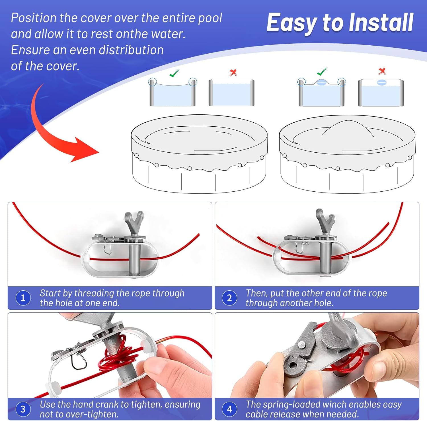 Winter Pool Cover for Above Ground Pools, 18FT Round Pool Cover Pool Protection with Winch and Cable, Extra Thick PE Pool Cover Durability and UV Protected, Royal Blue