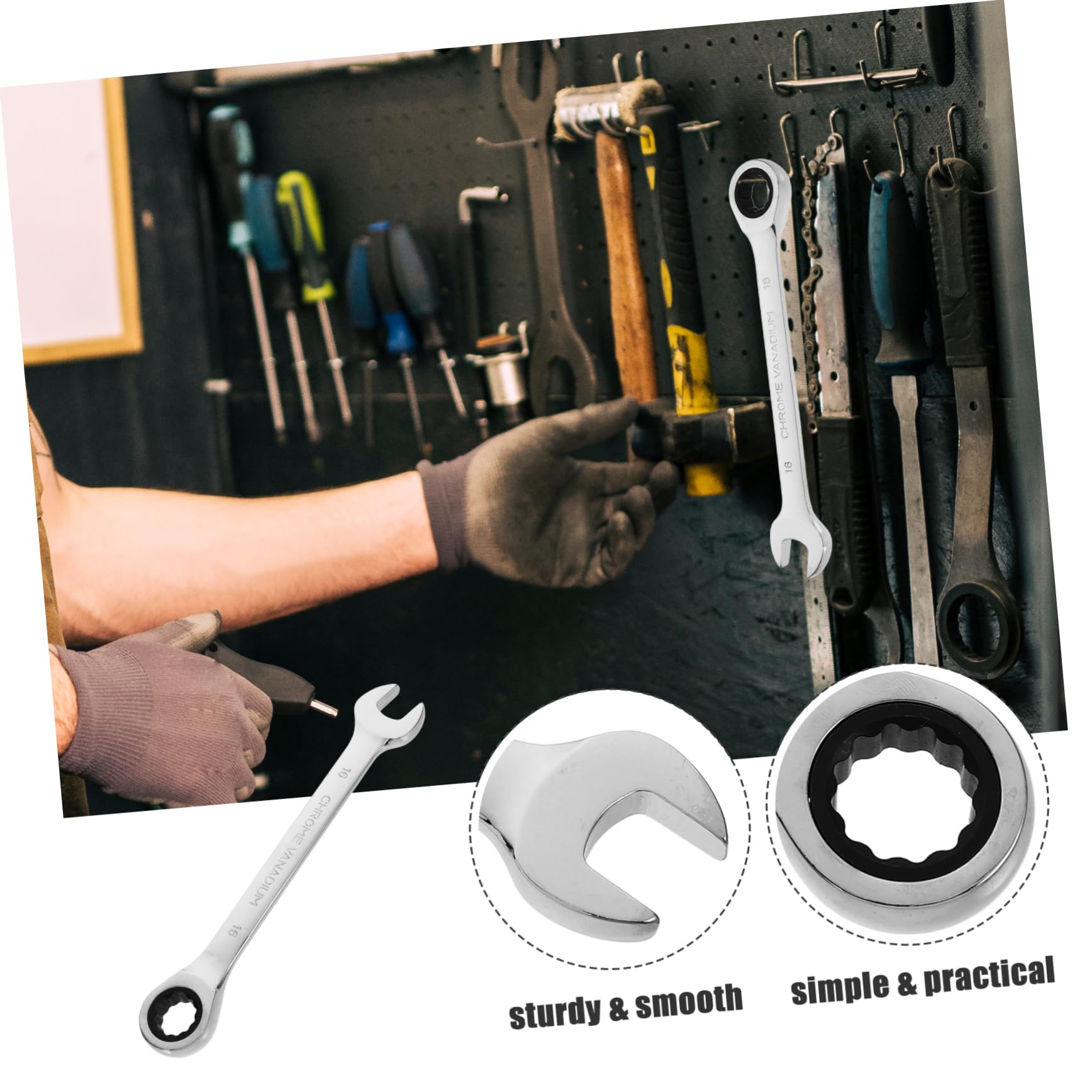 Homoyoyo 16mm 2pcs Double Head Ratchet Wrench Set Swivel Head 