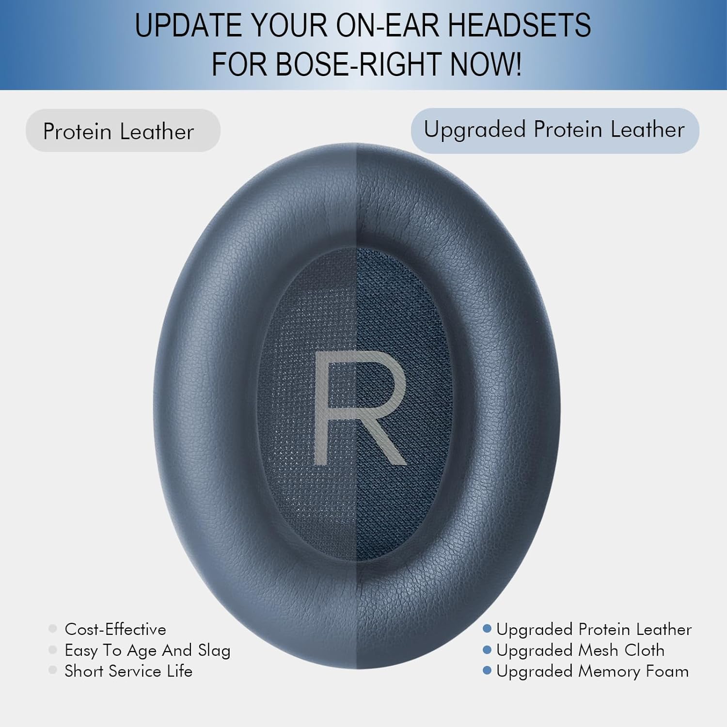 GEVO Replacement Ear Pads for Bose QC45, Ear Cushions for Bose QuietComfort 45 (QC45) & Quiet Comfort SE (QC SE) Headphones, Earpads with Softer Leather Noise Isolation Foam (Midnight Blue) - Image 5