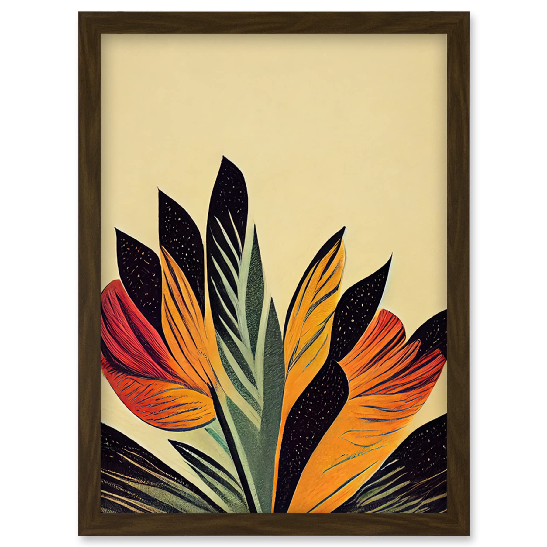 Wee Blue Coo Abstract Retro Art Nouveau Flowers in Bloom Black Gold Artwork Framed Wall Art Print A4