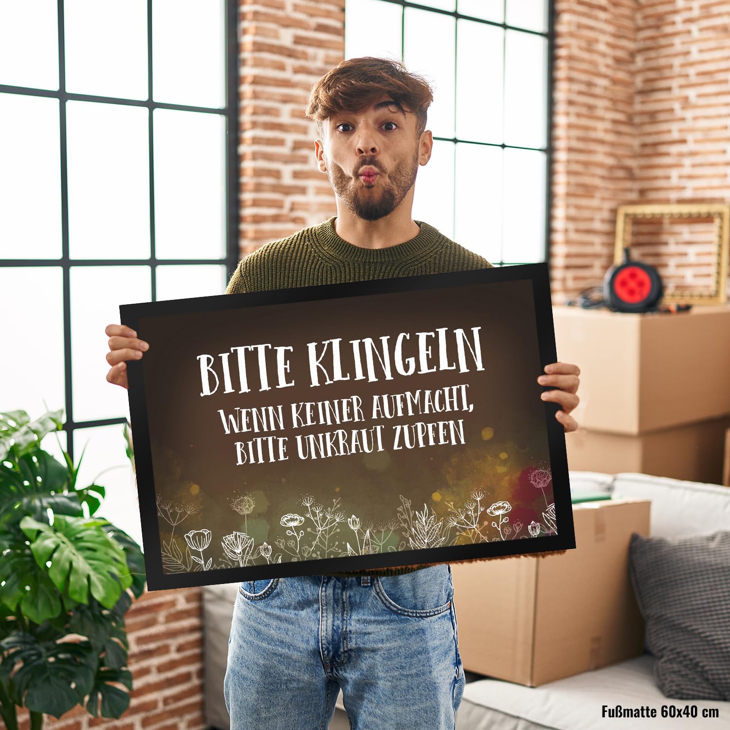 trendaffe - Bitte klingeln - Unkraut Fußmatte XXL mit Blumen Motiv