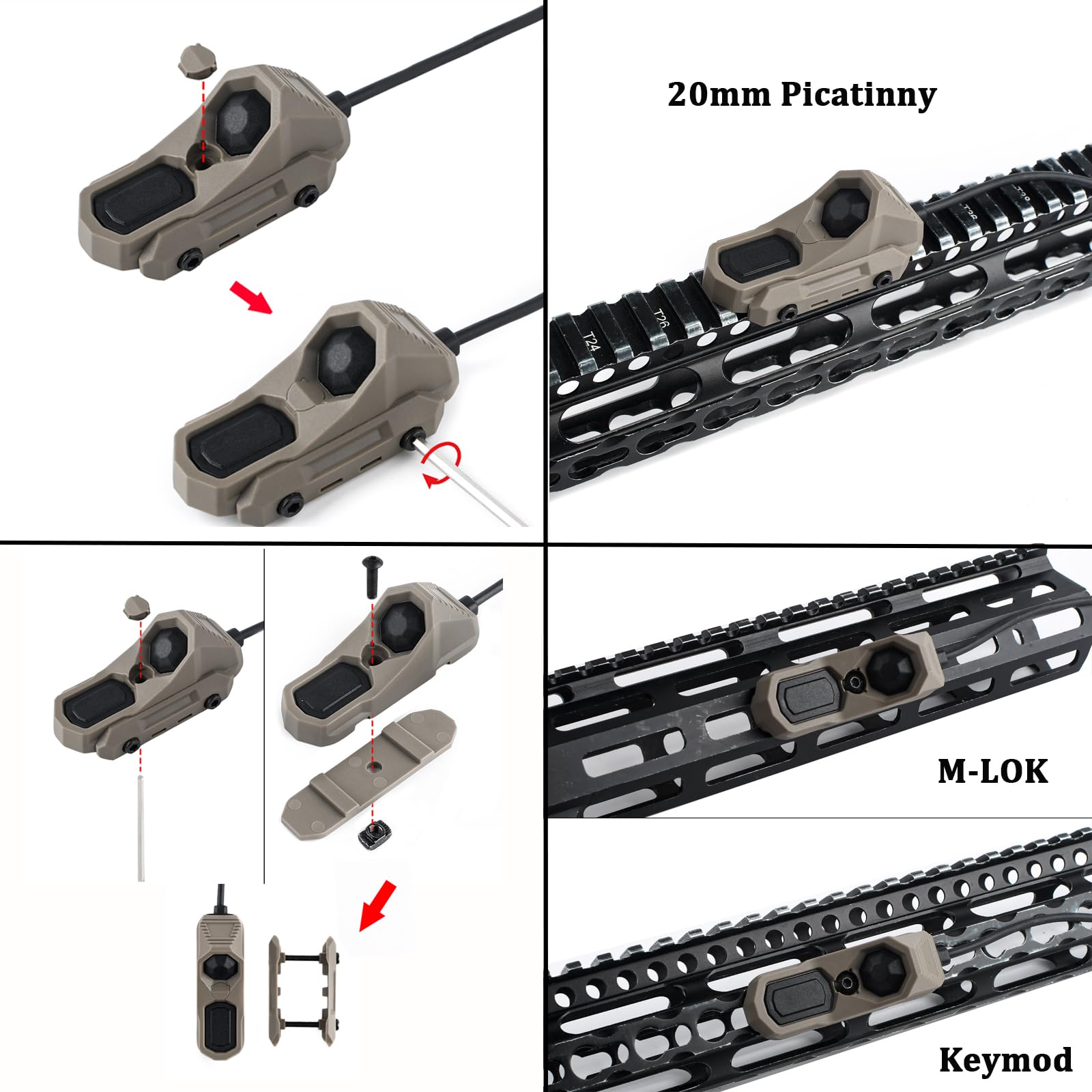 M300A Lampe de poche LED Torche tactique 600 Lumens,Lumière Scout légère pour mlok Keymod 20mm Picatinny Rail System (Marron)