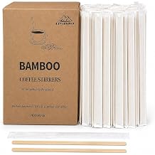 EZYoutdoor Individually Wrapped Wooden Coffee Stir Sticks 5.5 Inch - 400 Pack | Natural Bamboo, Smooth Round Ends | For Home, Office and Coffee Bar
