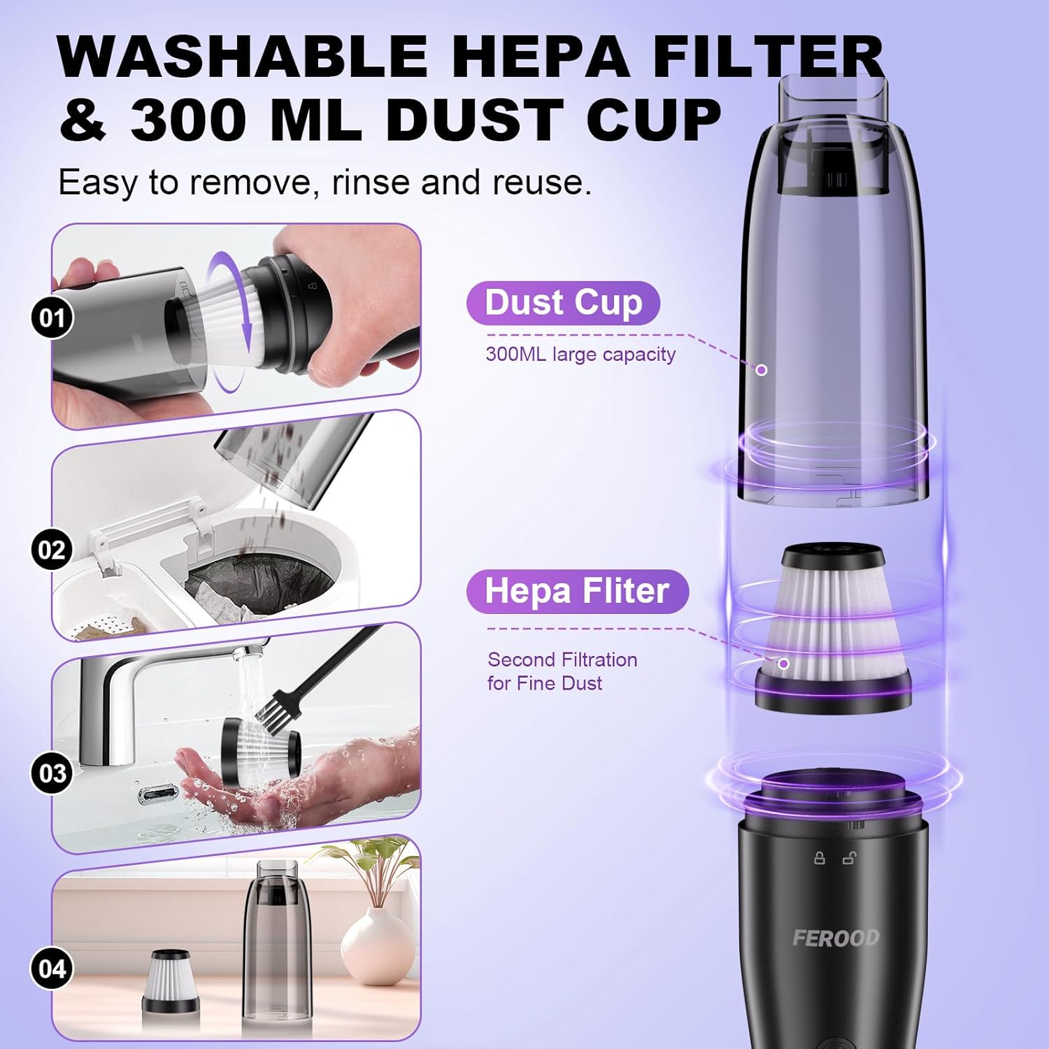 4-in-1 Mini Vacuum Cleaner, Small Hand Held Vacuum Cordless, Strong Suction, Duck Compact Vacuums Ultra-Quiet, 0.85 lb for Car,Desk,Drawer,Home, Air Duster/Inflator/Pump, USB Rechargeable, Seen on TV - Image 7