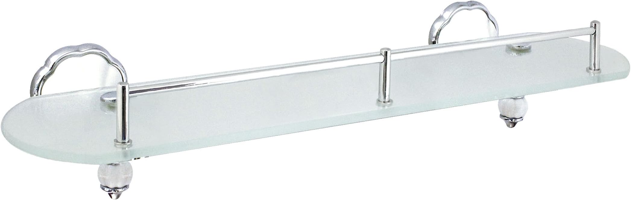 20" Frosted Glass Shelf with Pre-Installed Rail - White Porcelain & Polished Chrome - Flora Series - 5 Year Warrantee