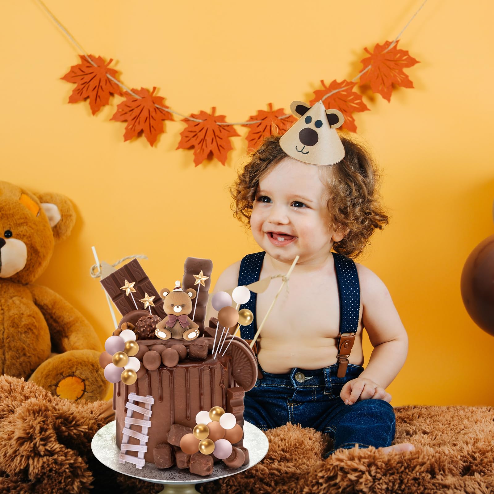 Decorazione Torta Orsetto - Set 19 Pezzi Per Battesimo E Feste Bambini, Tema Marrone - Foto 4