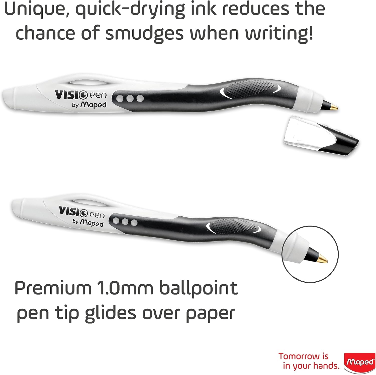Maped Visio Left-Handed Quick-Drying Ballpoint Pens Black Ink – Smudge-Resistant Fast Drying Technology – Ergonomic Comfort Grip – Smooth Consistent Writing – 2 Pack for School Office Home Use