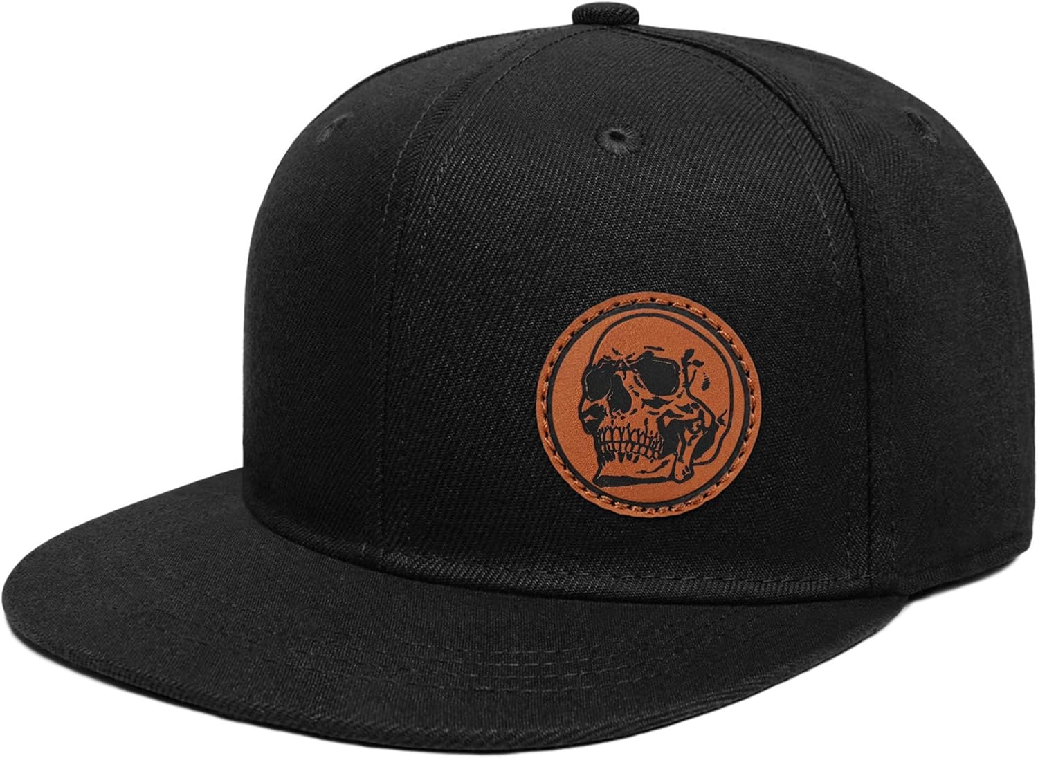 Flat Brim Hats for Men - Gothic Style Skull Hat Leather Pattern - Hip-Hop Snapback Hat Skeleton Hats for Men