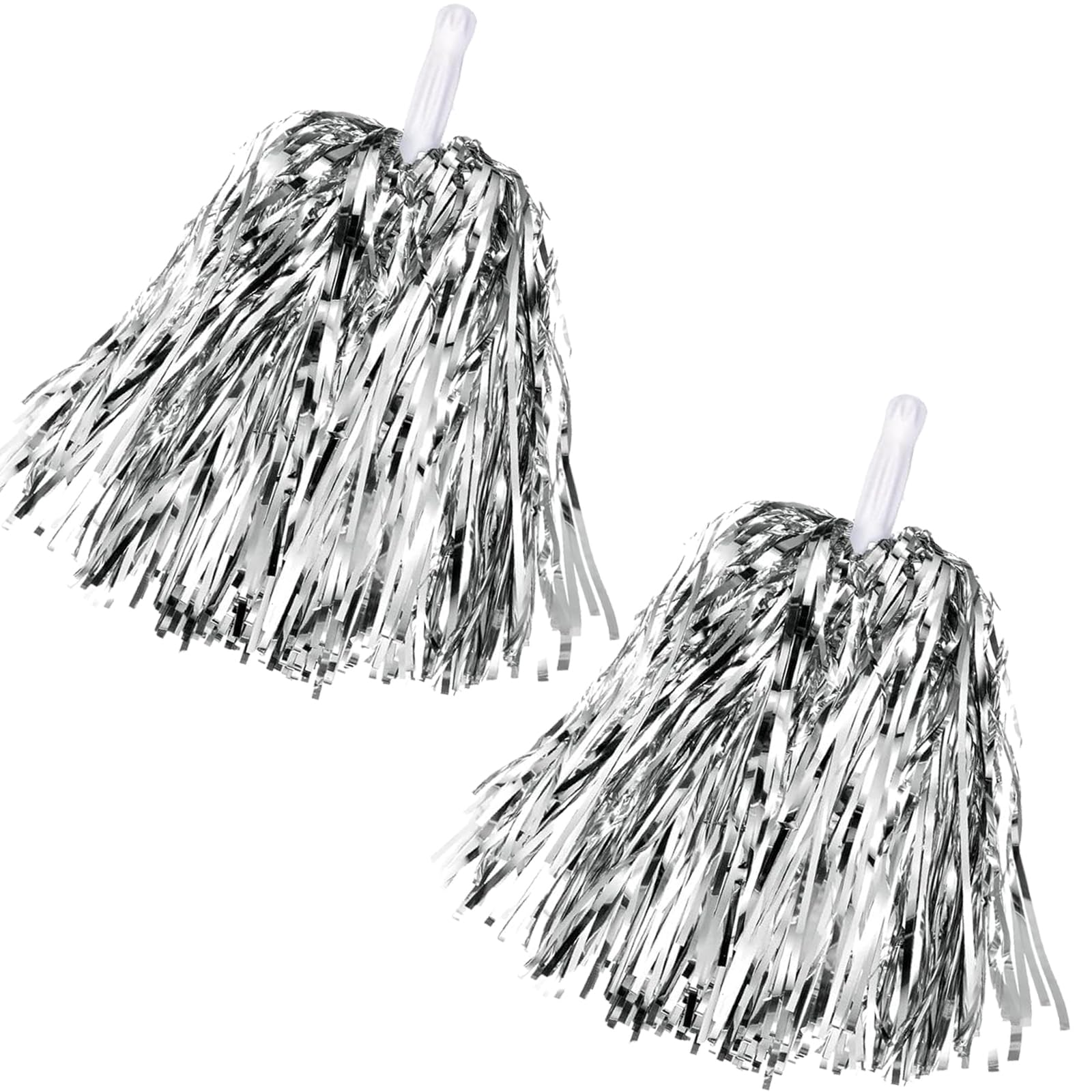 Photo 1 of 2 Pcs Cheerleading Pom Poms with Handle for Girl Team Spirit Sports Games Dance Outfit (Silver Glitter)