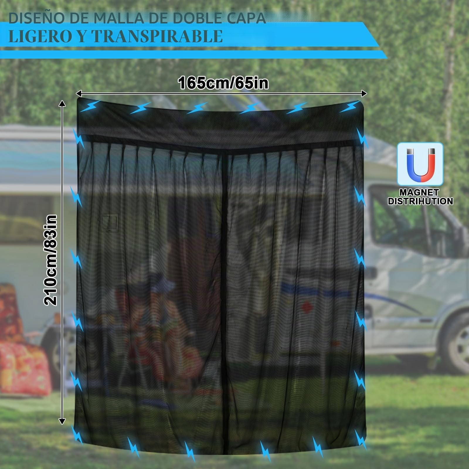 ZWPARTS Mosquitera Magnética para Autocaravanas, Mosquitera para Furgoneta para Puerta Trasera, Personalizada para Viano, Vito, Renault Trafic, Mosquitera con Cremallera en Puerta Central