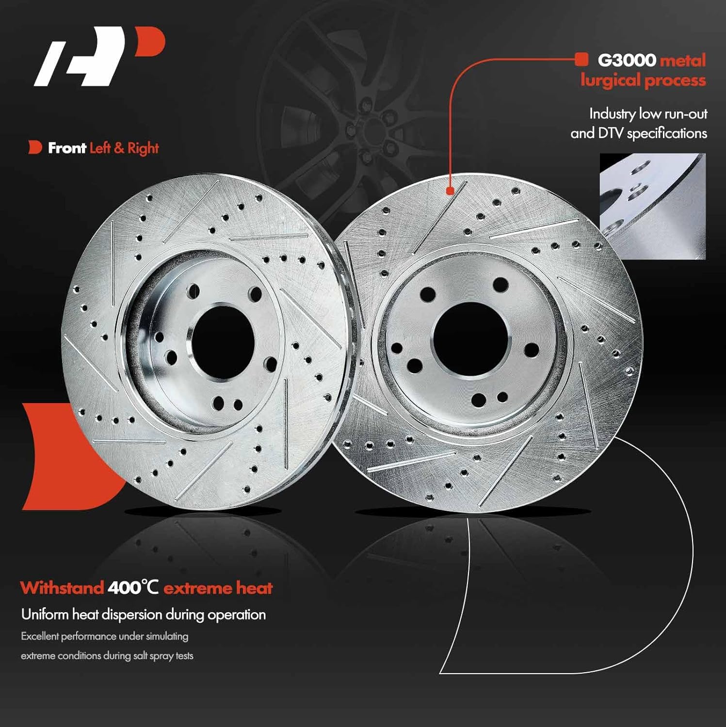 A-Premium 11.85 in (300.9mm) Rear Drilled and Slotted Disc Brake Rotors + Ceramic Pads Kit Compatible with Select Ford & Mercury Models - Explorer 2002-2005, Mountaineer 2002-2005, 6-PC Set