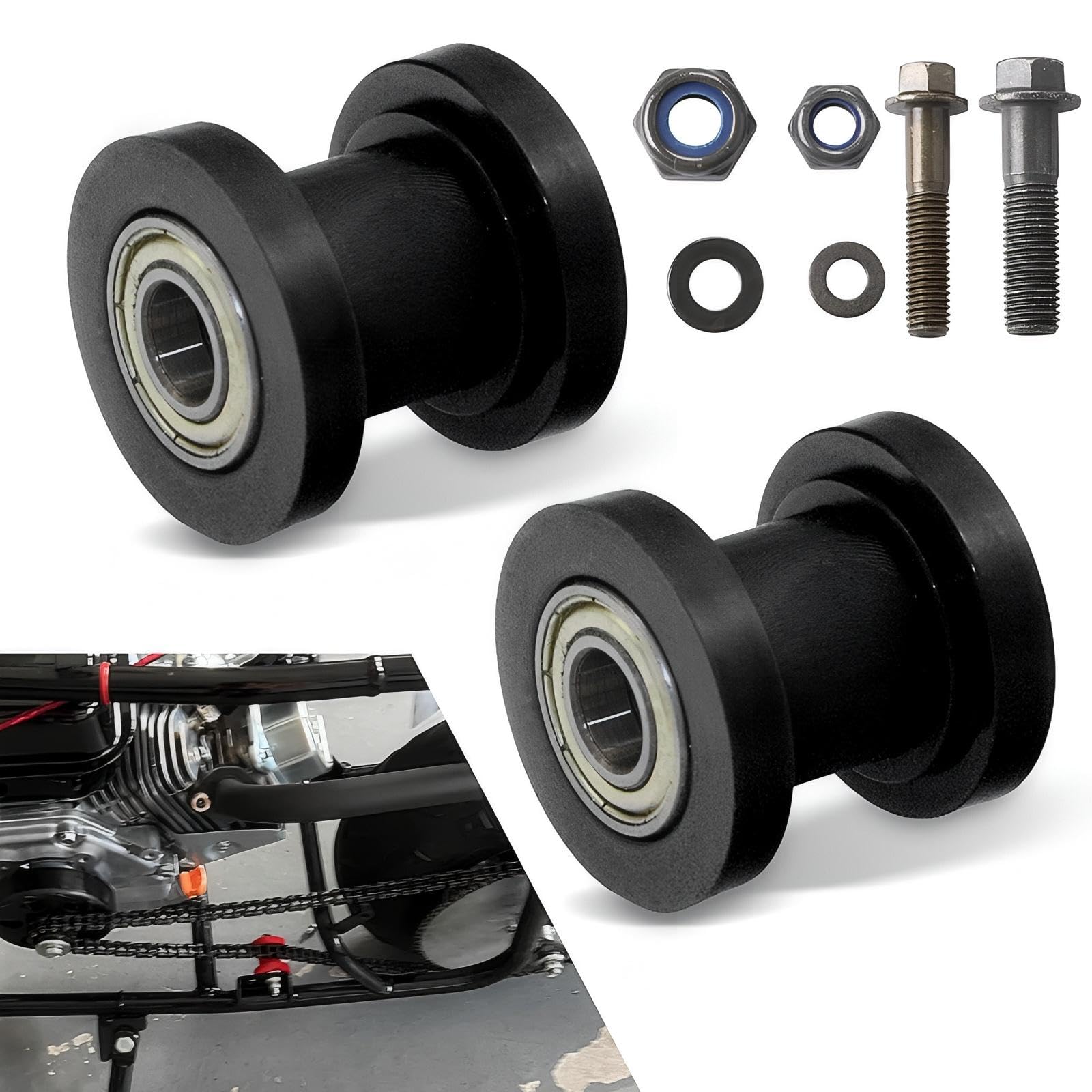 Jewkot 2 Pieces Car 8mm and 10mm Chain Roller Tensioner Guide, Chain Adjuster Roller, Chain Tensioner Replaceable Accessories, Universal for Most Cars (Black)