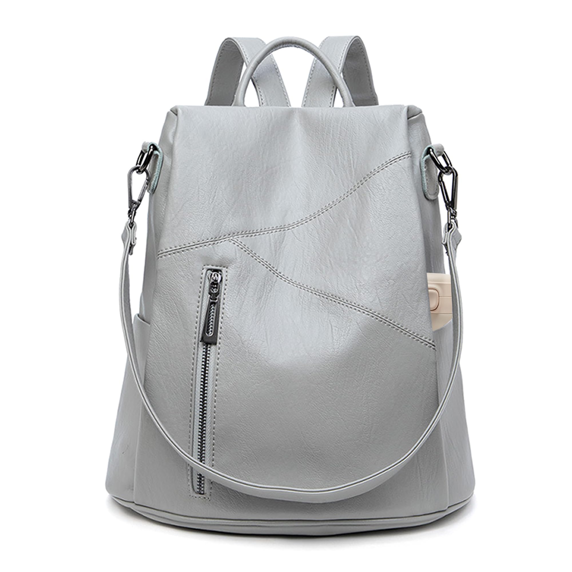 Mochila mujer en PU, mochila tipo saco suave, bandolera y bolso de mano con múltiples compartimentos