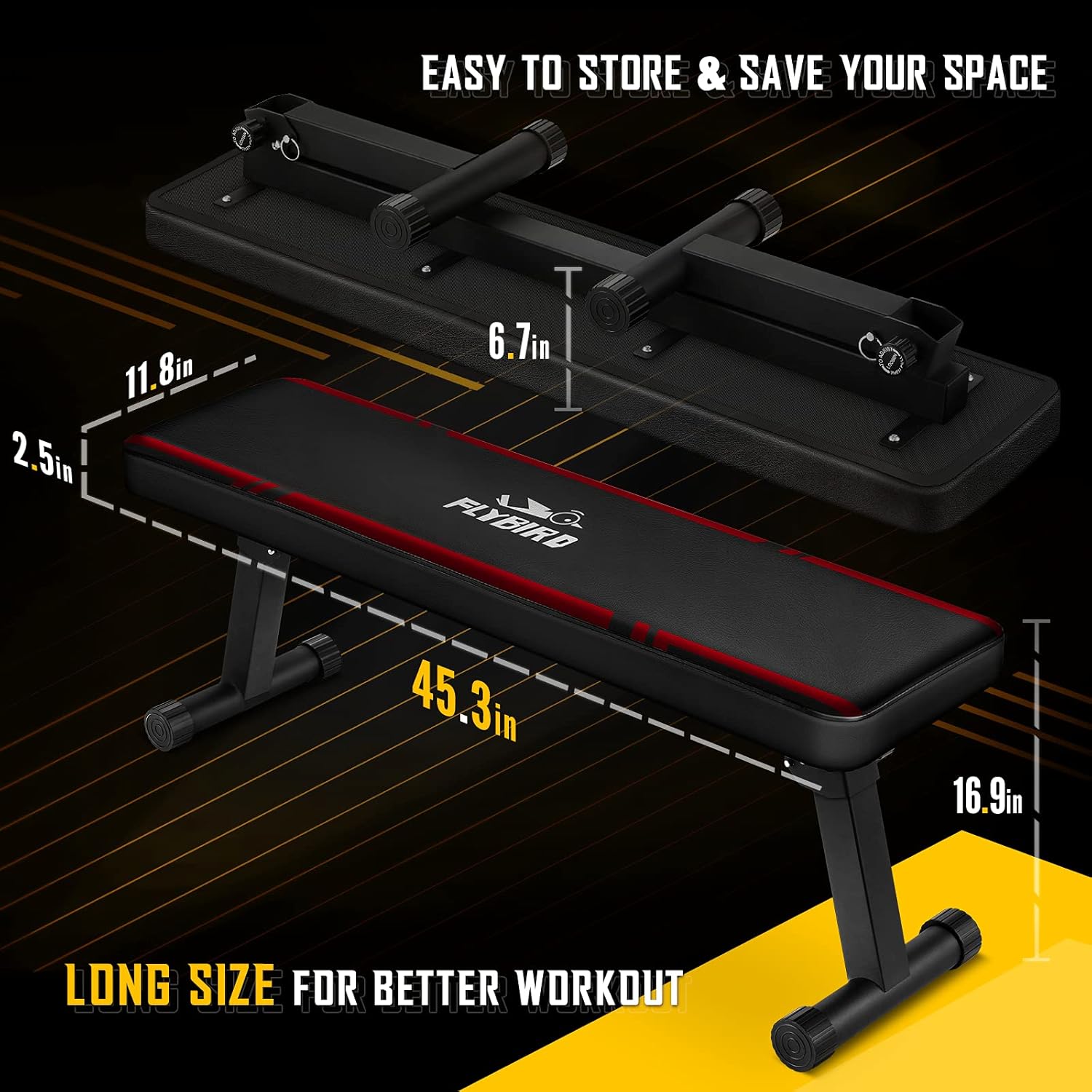 FLYBIRD Flat Weight Bench Foldable 1000 LBS Weight Capacity for Strength Training Bench Press, 45.3 Inches Long Workout Benches for Home : Sports & Outdoors