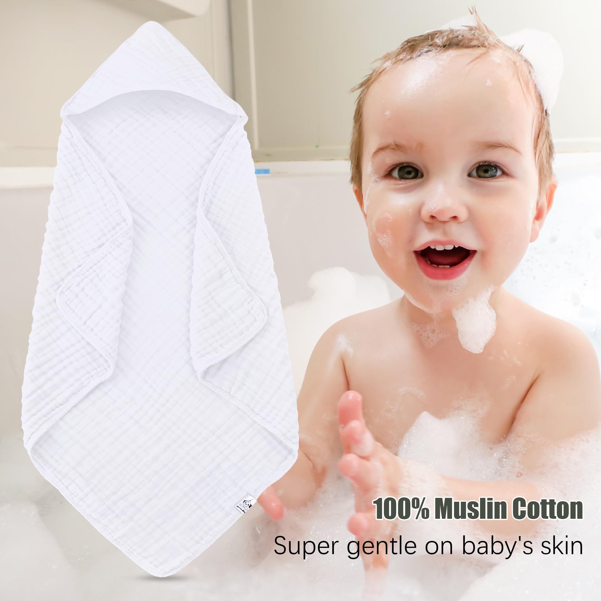 Spotted Play - Paquete de 2 toallas con capucha para bebé, 100% algodón muselina para recién nacidos, bebés, niños pequeños y niños, tamaño grande de 32 x 32 pulgadas, altamente absorbentes y