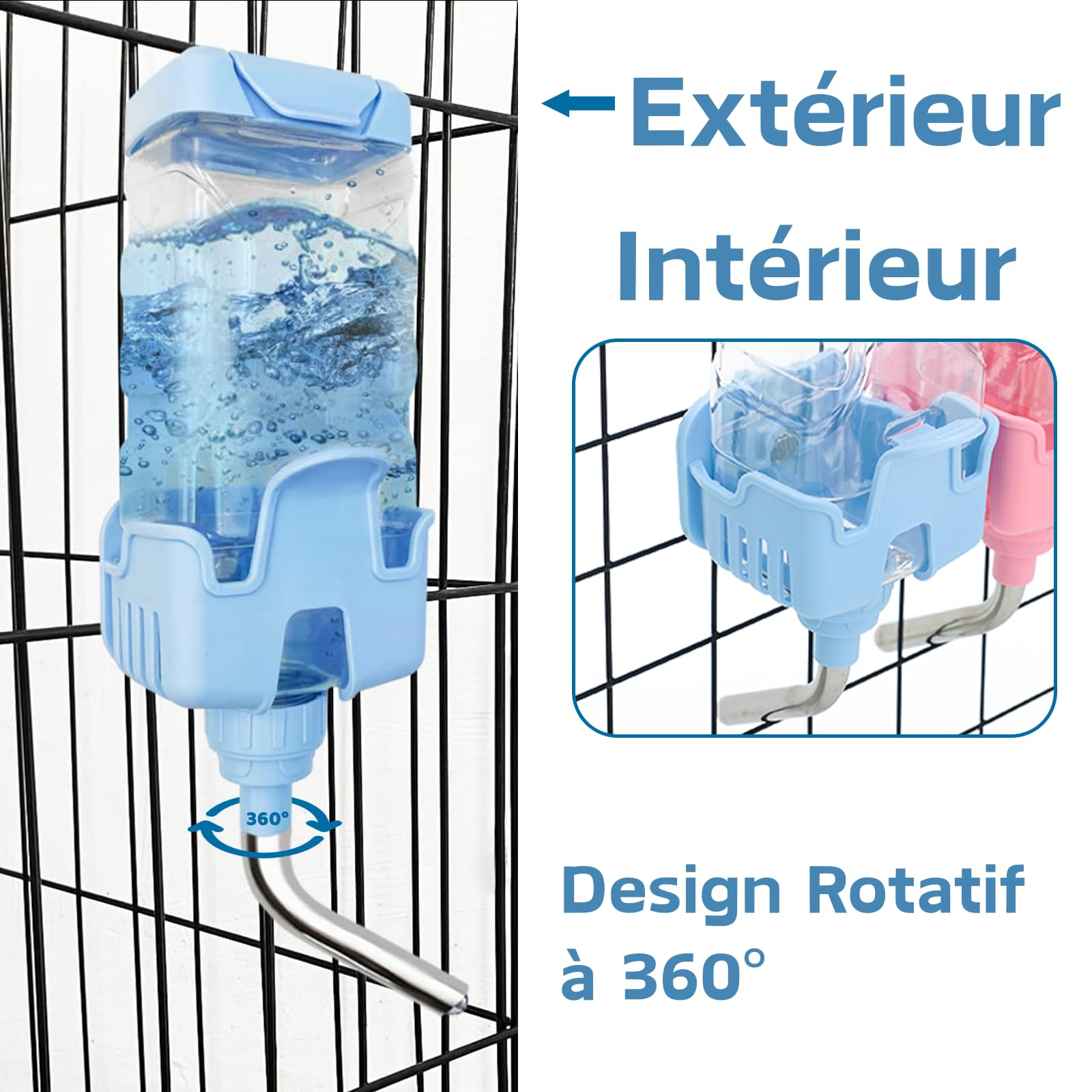 Distributeur Eau pour Petits Animaux, 1200ML Suspendue Grande Capacité Automatique Abreuvoir Eau Anti-Goutte Biberon pour Lapin Chinchilla Cochon d'Inde Hérisson Furet