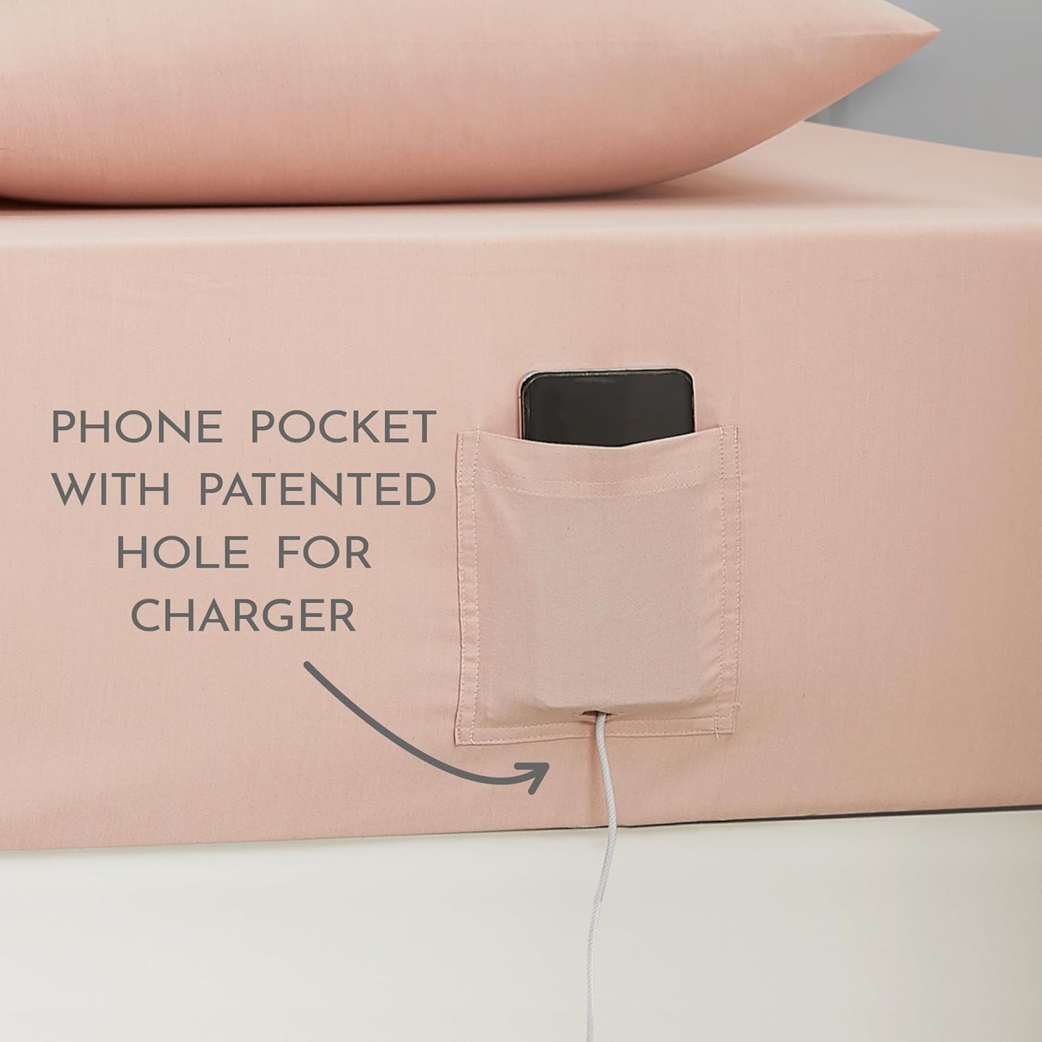 Linen Closet Cotton Rich Twin/Twin XL Dorm Sheet Set with Bonus Phone Pocket, Includes Two Fitted Sheets and Two Pillowcases, fits up to 14" Mattress, Rose