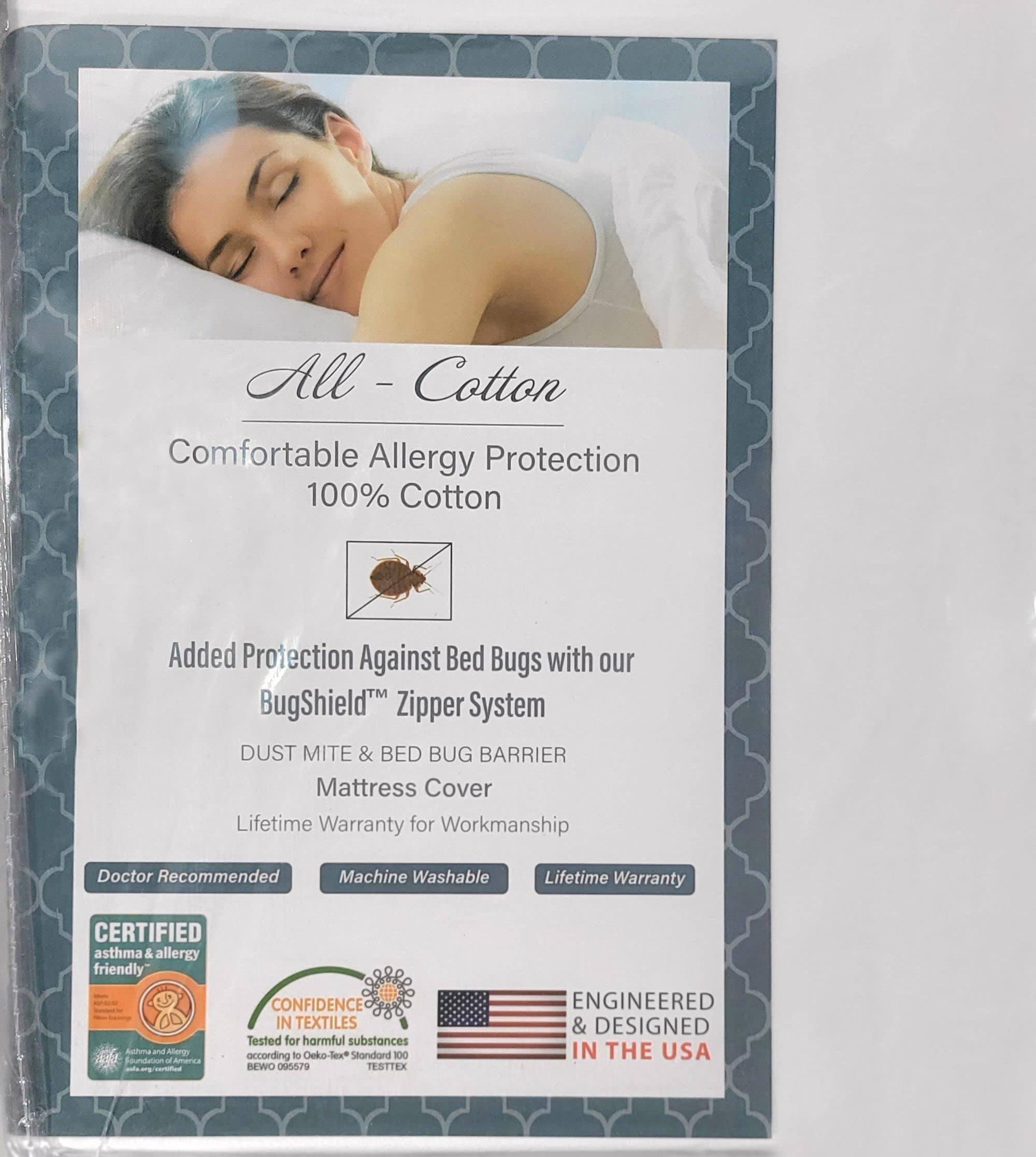 100% Cotton Twin Mattress Encasement 38x75x12, Hypoallergenic, Dust Proof Zippered 6-Sided Cover, Breathable, Noiseless Natural Cotton, AAFA Certified