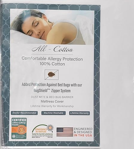 National Allergy 100% Cotton Twin Mattress Encasement 38x75x16, Hypoallergenic, Dust