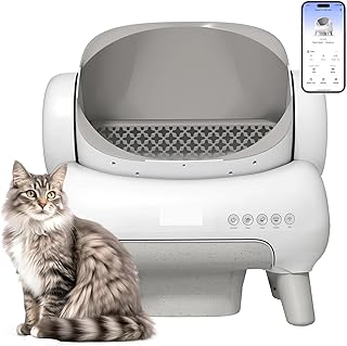 Baño para gatos, Eliminador De Olores Grande Y Bajo En Ruido, Control Por Aplicación, Autolimpieza Eléctrica Inteligente, Caja Automática Para Gatos, Color Blanco,para varios gatos(White)