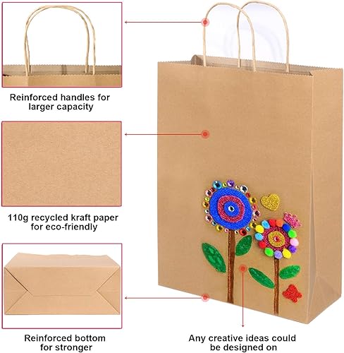 Miniatura 4 de CAYUENG Bolsas de papel kraft de 10 x 5 x 13 pulgadas, 100 bolsas de regalo marrones con asas, bolsas de papel liso para compras, bolsas de papel