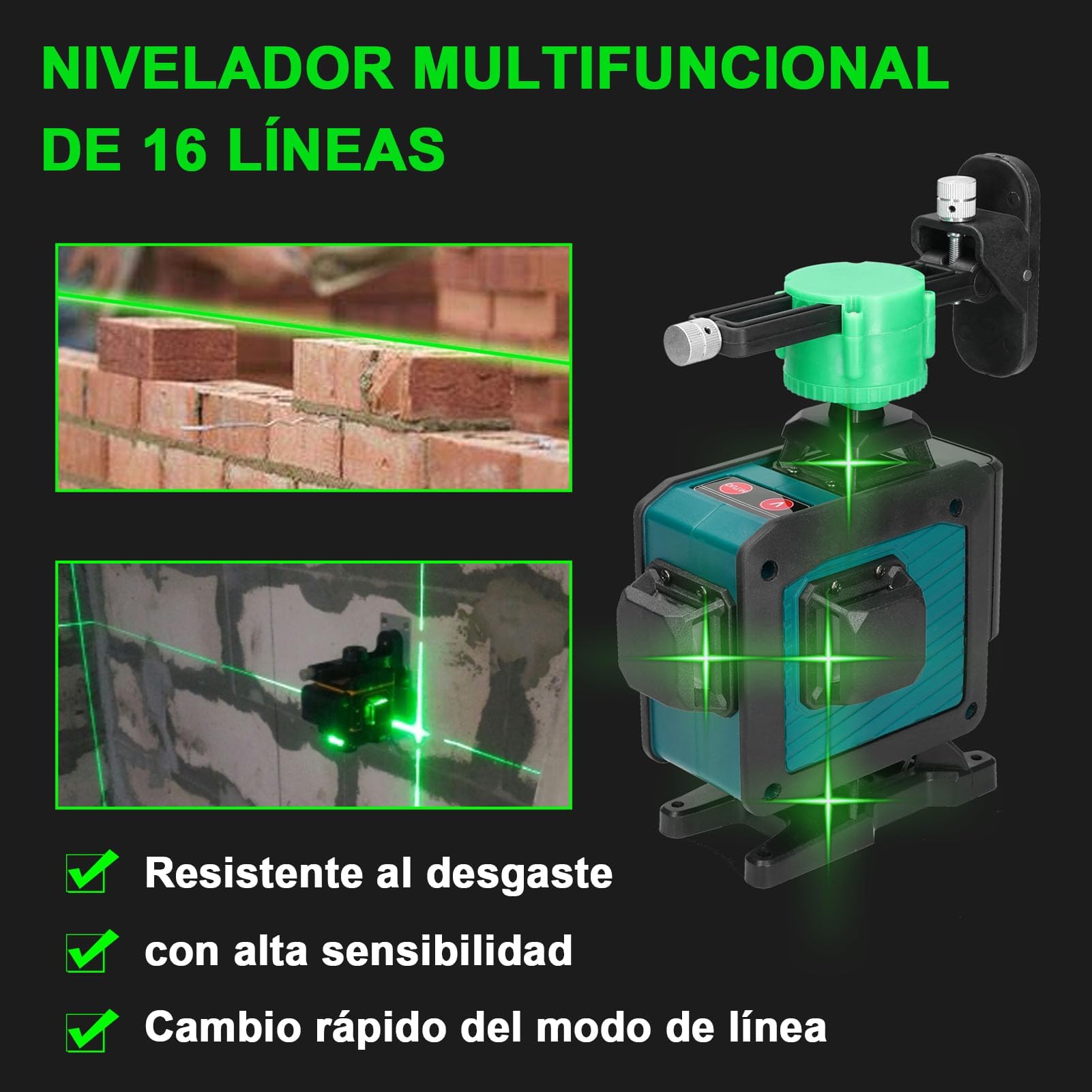 Geevorks Nivel Láser 360,16Líneas Láseres de Verde Cruzada,Autonivelante 3grados 4D,con Trípode+Control Remoto+Control móvil, 2 1200mAh Baterías, Base de Rotación,Herramientas de Mejoras para Hogar