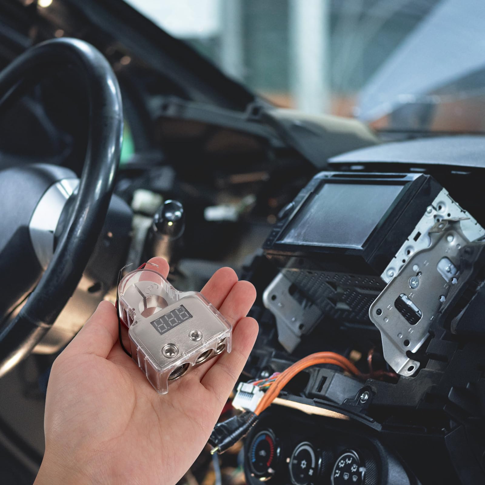 Kfz Batterieklemmen mit Voltmeter Anzeige, 2 Stück, Silber