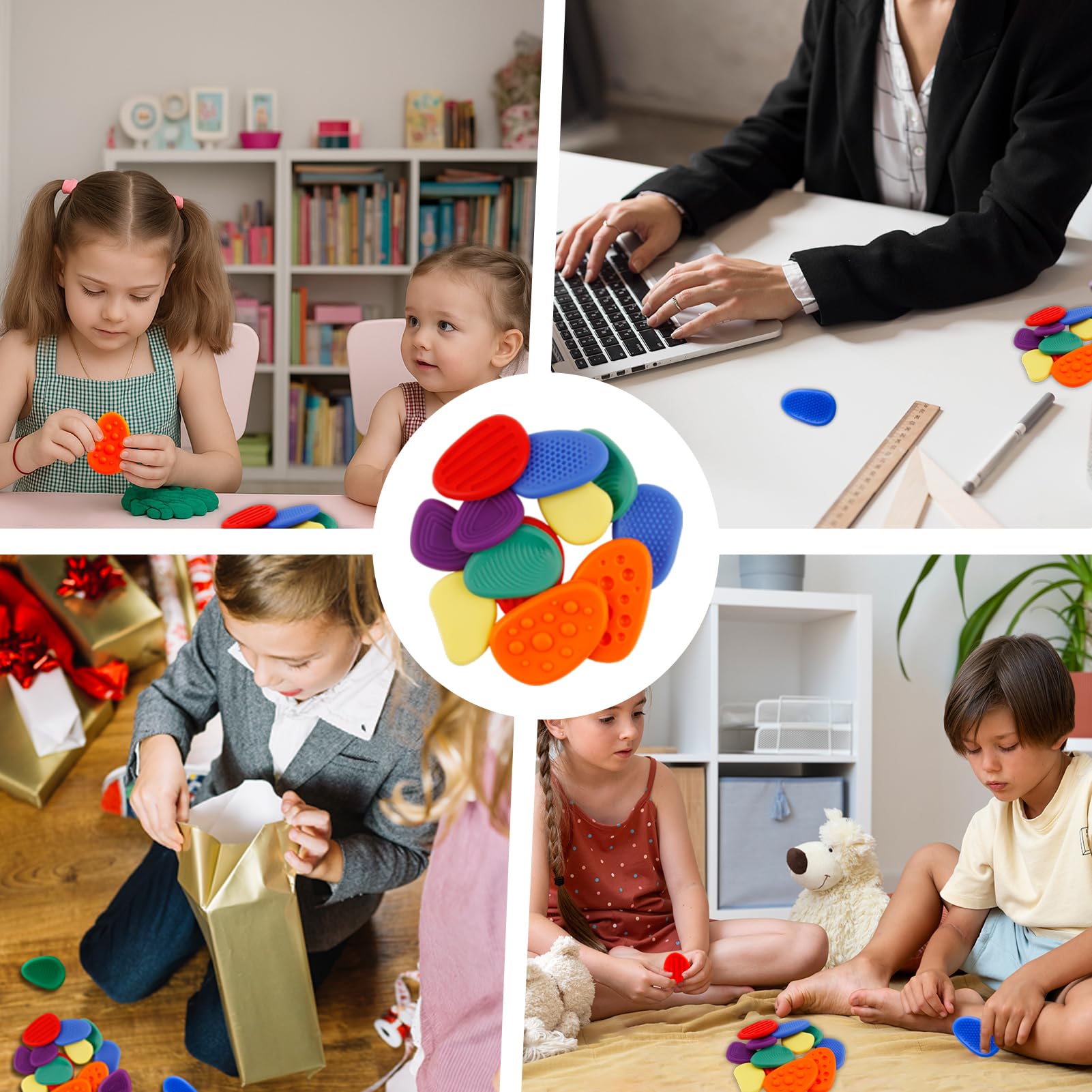 Lot De 6 Pierres D'inquiétude Texturées Douces - Pierres Sensorielles Apaisantes Pour Enfants - Pierres Texturées Colorées En Silicone Pour étudiants Et Enfants - Jouet Anti-stress Relaxant Et Anxiété