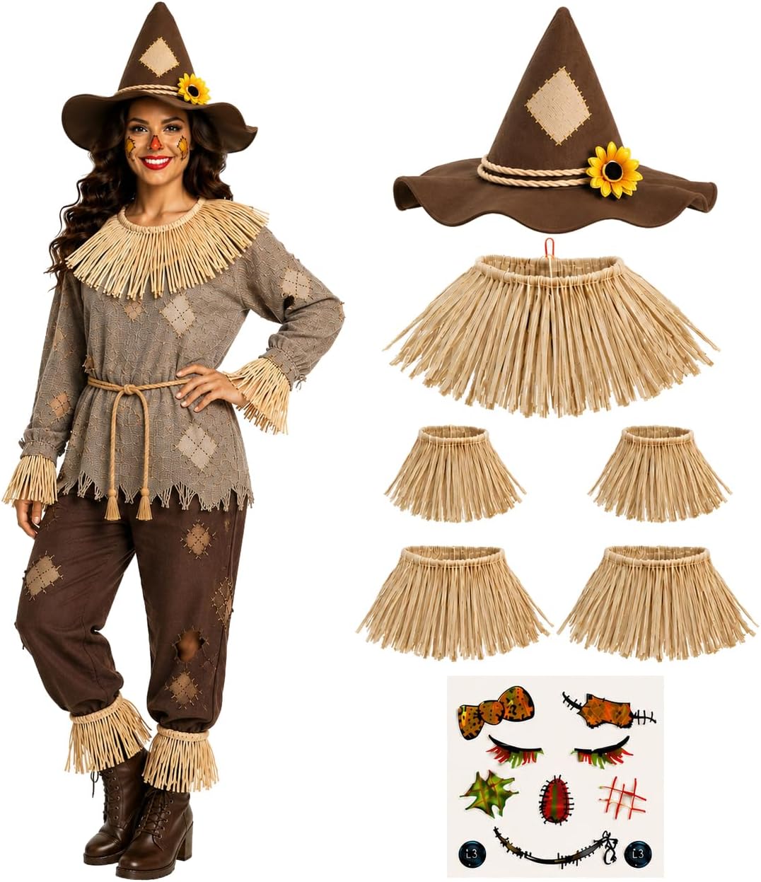 7-Piece Halloween Straw Costume Set for Men and Women