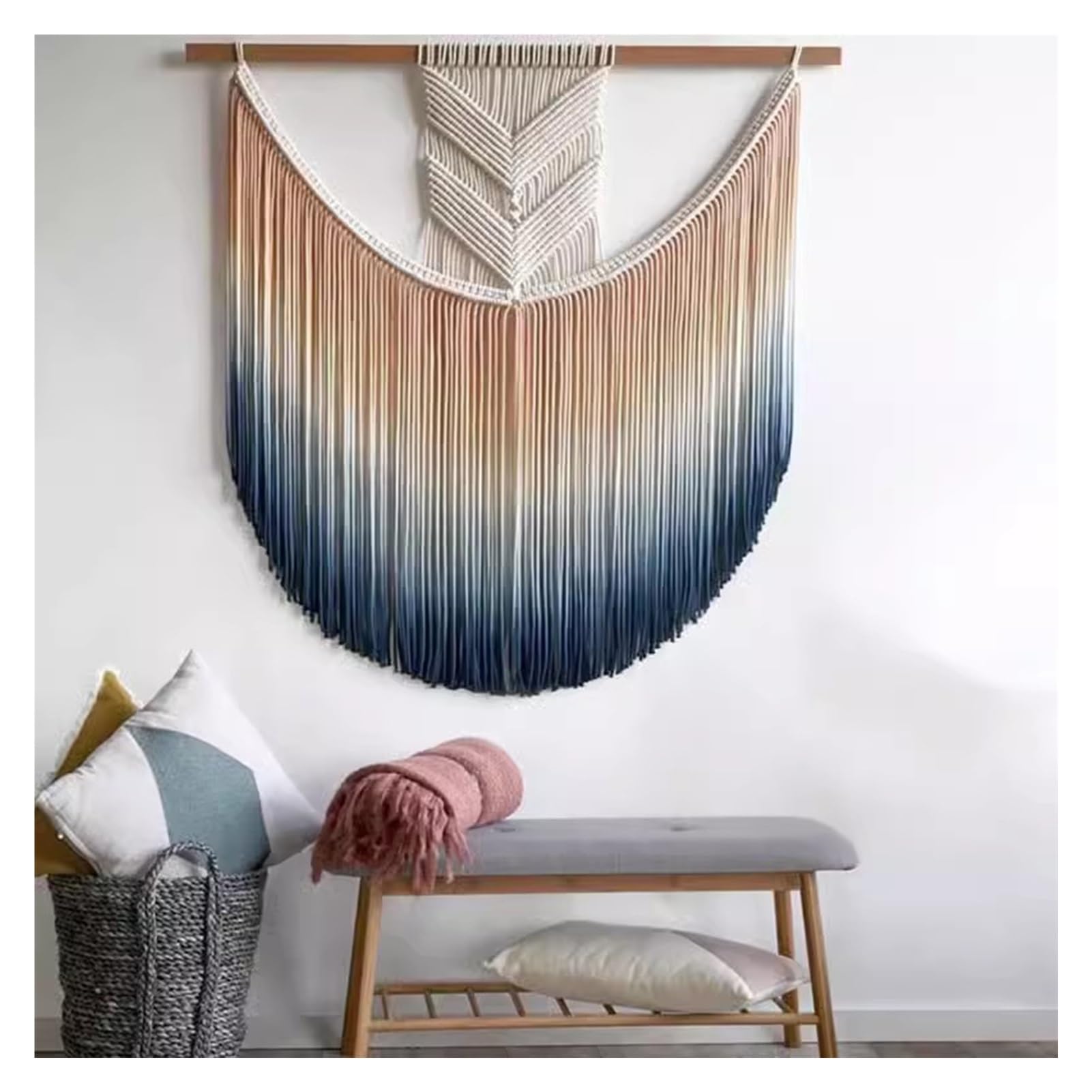 Macrame Pared Macramé Para Colgar En La Pared, Tapiz De Decoración De Pared Teñido Por Inmersión Hecho A Mano De Algodón, Arte De Pared De Macramé De Ganchillo, Para Dormitorio Y Sala De Estar(100 cm/