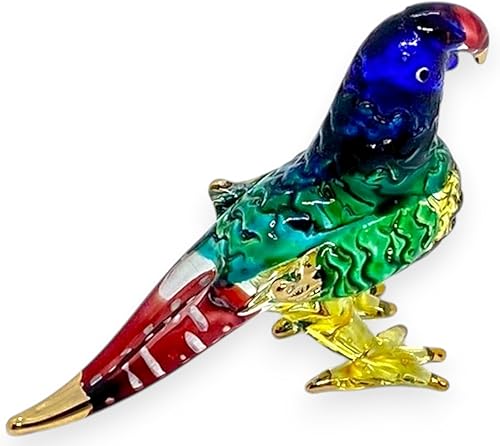 Miniatura 5 de Figura de cristal soplado de loro de 2 pulgadas de largo, figura de animales de cristal en miniatura, réplica de casa de muñecas, decoración