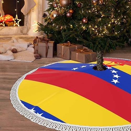 Vista 8 de Bandera de Venezuela imprimir árbol de Navidad falda de árbol de Navidad decoración vacaciones poliéster árbol de Navidad