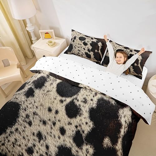 Miniatura 5 de Juego de ropa de cama de piel de vaca para niños, adolescentes, animales de granja, funda de edredón transpirable, piel de animal de granja